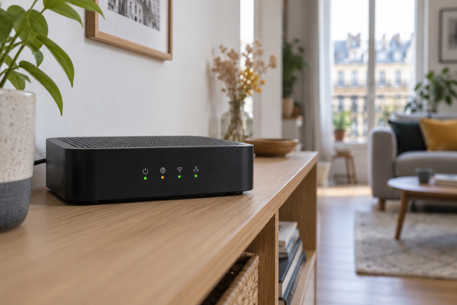 Box internet dans un intérieur, photographie illustrative